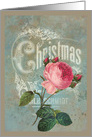 Christmas Rose Vintage Poster Image Blue Mottled Background card