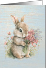 Bunnies With Flowers Easter Card