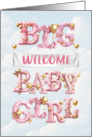 Big Girl Baby Pink Welcome Gold Balloons in the Clouds card