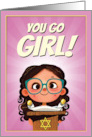 Go Girl in Glasses Bat Mitzvah card