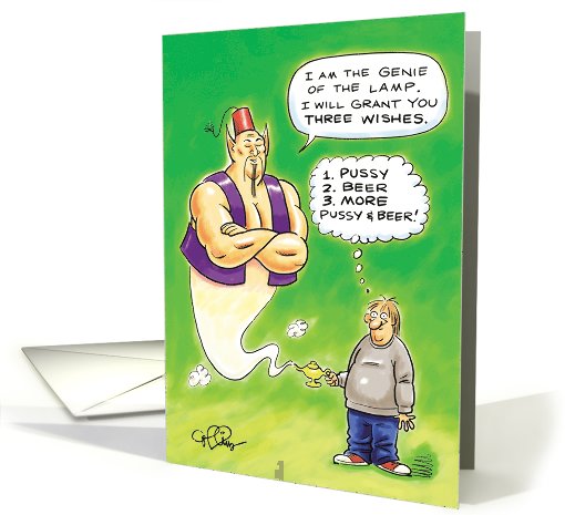 Genie Wishes Pussy & Beer Adult Humor Birthday card (1090016)