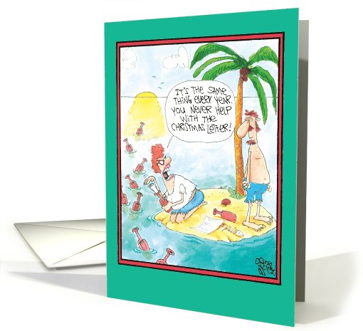 Christmas Letter Message in a Bottle Deserted Island Funny card