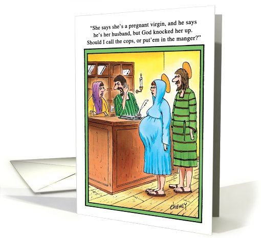 Call Cops Mary & Joseph in Manger Hotel Humor Christmas card (1090238)