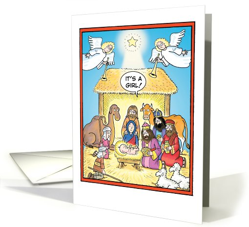 Its A Girl Nativity Scene Humor Christmas card (1090286)