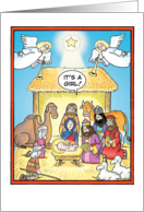 Its A Girl Nativity Scene Humor Christmas Card