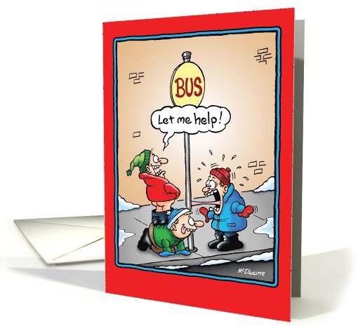 Frozen Tongue bus stop Funny Holiday card (1090300)