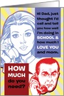 How Much do you Need Child Phone Call Humor Fathers Day Card