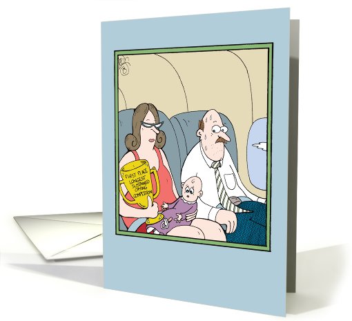 First Place Crying Trophy on Airplane Funny Mother's Day card