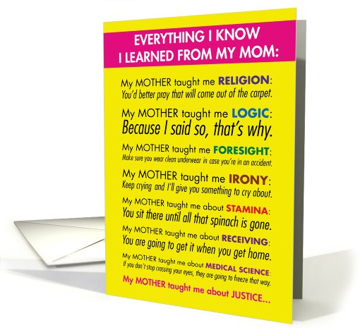 Learned From Mom Humor Mothers Day card (1090646)