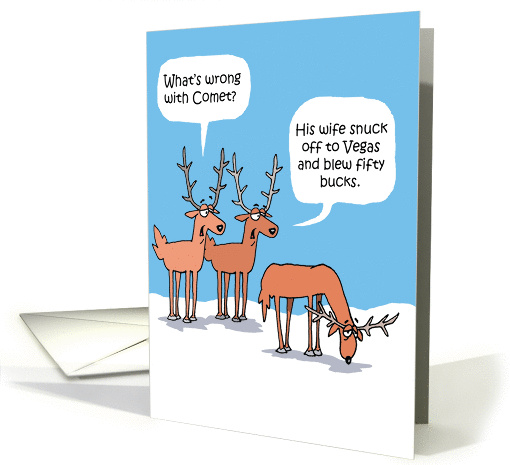 Reindeer Comet's Problem Las Vegas Christmas Joke card (1456376)