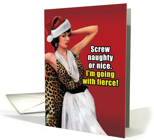 Fierce Lady in Leopard Holiday Christmas Joke Paper card (1457140)