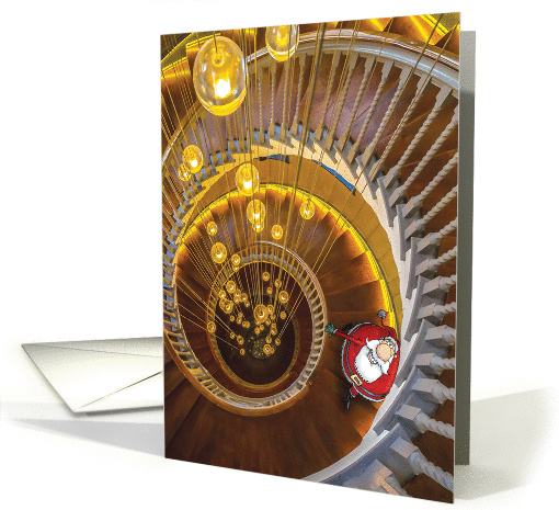 Steppin' Up Santa on Spiral Staircase Christmas card (1458254)