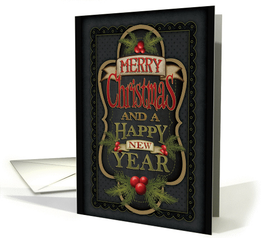 Christmas Greetings on Black with Ornate Frame Pine... (1458256)