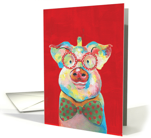 Funny Farm - Pig Christmas Greeting Card of Illustrated Farm Life card