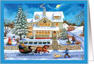 Old Town Christmas Featuring Vintage Themed Image of House and Festive Activities card