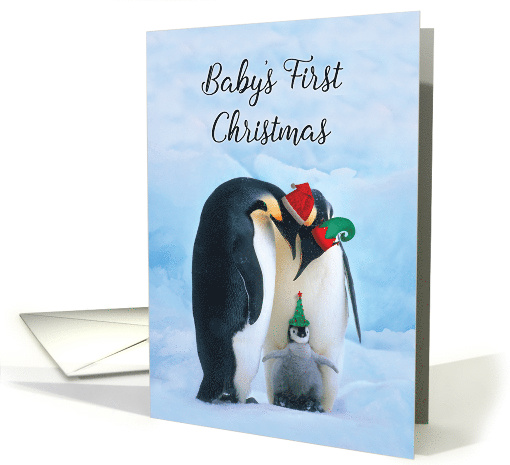 Penguins First Christmas as Parents Baby's First Christmas card
