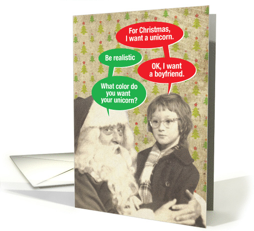 Christmas Unicorn Greeting Card Featuring Unrealistic Wishes card