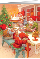 Gnome for the Holidays Christmas Card Showcasing a Happy Family Meal card