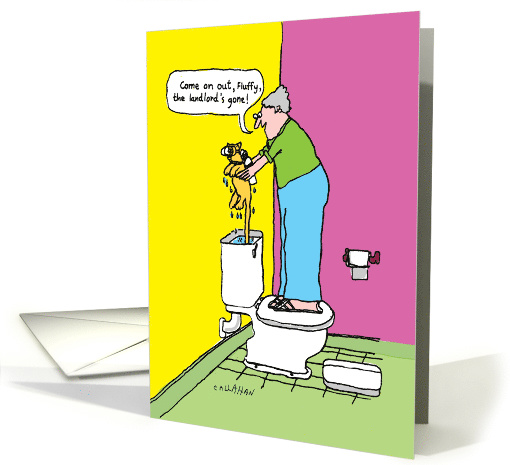 Hiding Cat Humorous Birthday Greeting Card with Art by... (1544618)