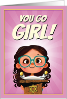 Go Girl in Glasses Bat Mitzvah card