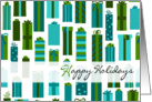 Green and Blue Wrapped Presents Happy Holidays Card