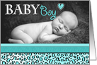 Baby Boy Blue Leopard Print Photo Birth Announcement card