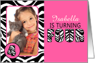 Cute Pink with Zebra Print Forth Birthday Photo Party Invitations card