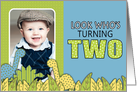 Cute Dinosaur Themed Second Birthday Party Photo Invitations card