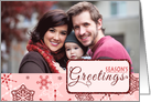 Elegant Red & Pink Snowflake Season’s Greetings Photo Holiday Card
