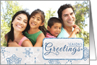 Elegant Blue & Silver Snowflake Season’s Greetings Photo Holiday Card