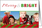 Merry and Bright Two Photo Christmas Card Red and Green card