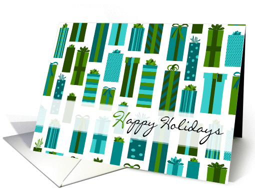 Green and Blue Wrapped Presents Happy Holidays card (1069255)