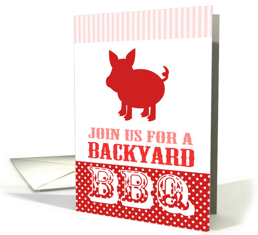 Backyard BBQ Invitation Cute Red and Pink Pig card (1069305)