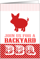Backyard BBQ Invitation Cute Red and Pink Pig card