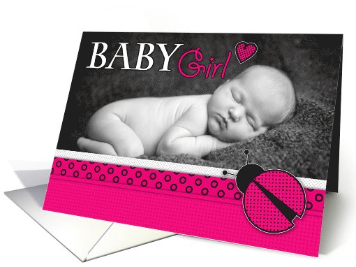 Baby Girl Little Ladybug Photo Birth Announcement card (1069563)