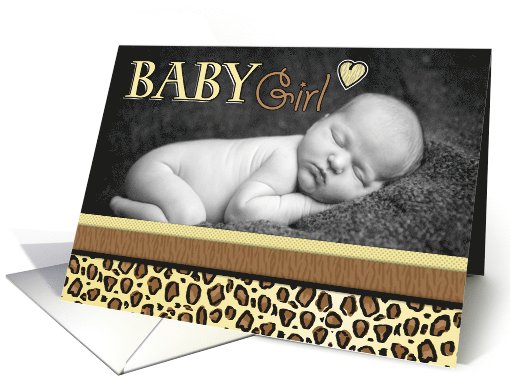 Baby Girl Leopard Print Photo Birth Announcement card (1069567)