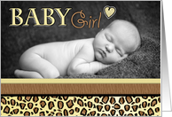 Baby Girl Leopard Print Photo Birth Announcement card