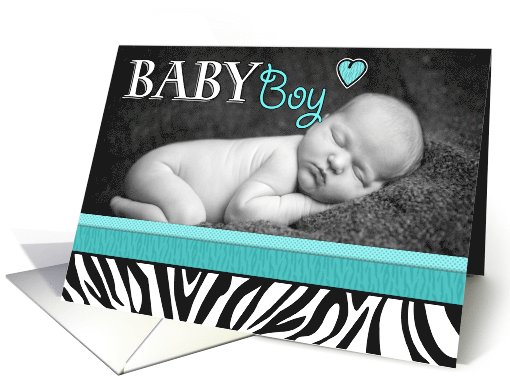 Baby Boy Blue Zebra Print Photo Birth Announcement card (1069571)