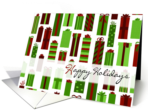 Green and Red Wrapped Presents Happy Holidays card (1074914)