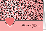 Thank You Pink Leopard Print and Heart Blank Card