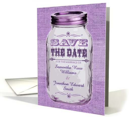 Rustic Mason Jar Wedding Save the Date Purple card (1093884)