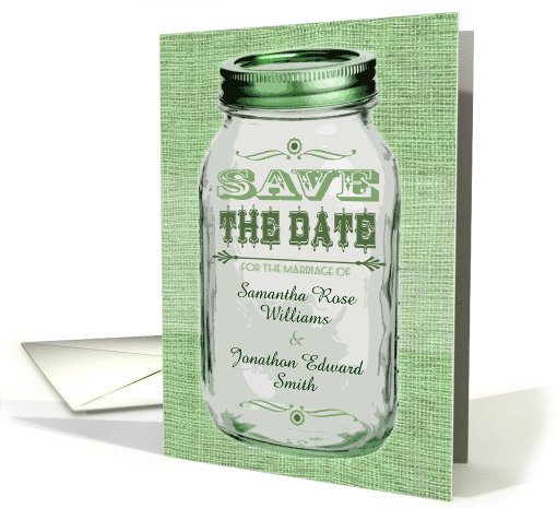 Rustic Mason Jar Wedding Save the Date Green card (1094090)