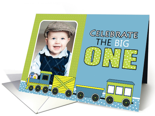 Cute Train Themed First Birthday Party Photo Invitations card