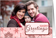 Elegant Red & Pink Snowflake Season’s Greetings Photo Holiday Card