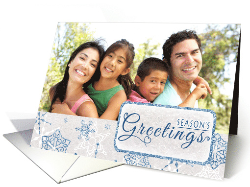 Elegant Blue & Silver Snowflake Season's Greetings Photo Holiday card