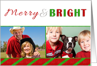 Merry and Bright Two Photo Christmas Card Red and Green card