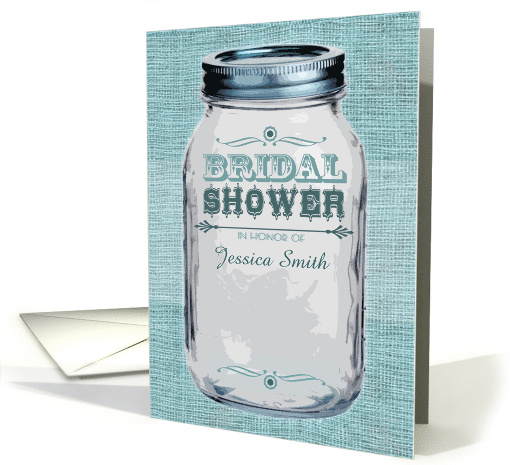 Rustic Mason Jar Bridal Shower Invitation Blue card (1215162)