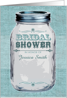 Rustic Mason Jar Bridal Shower Invitation Blue card