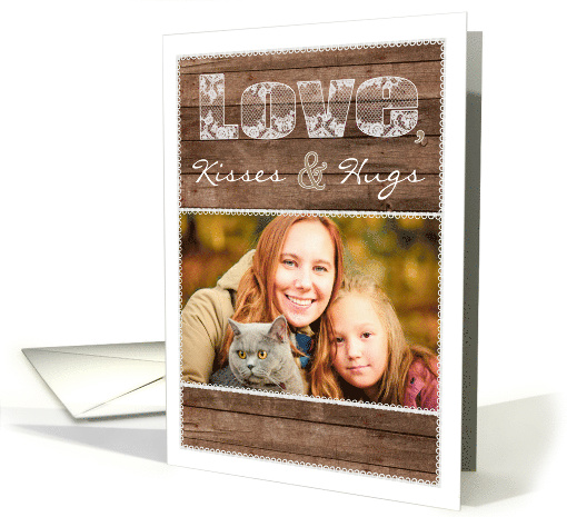 Rustic Wood and Lace Love, Kisses & Hugs - Valentine's Day Photo card