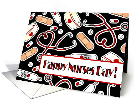 Cute Medical Supplies Happy Nurses Day Card - Black card (1224546)